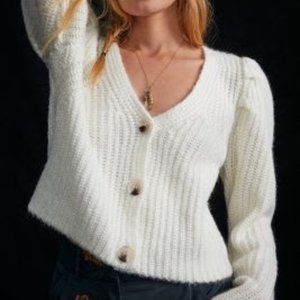 Anthropologie Puff Sleeved Cardigan - Ivory L